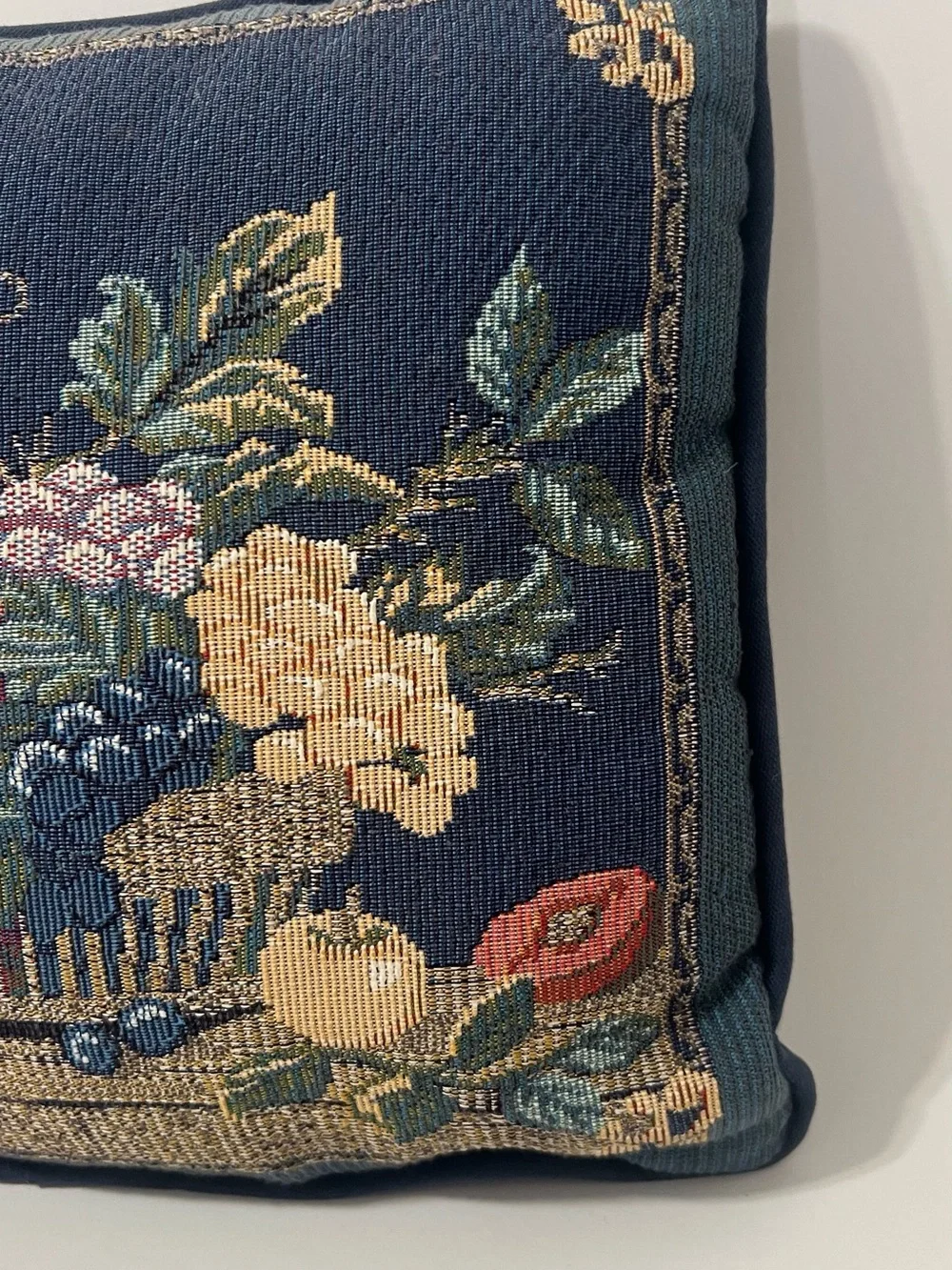 Vintage Embroidered Fruit Basket Needlepoint Decorative Cottagecore throw Pillow